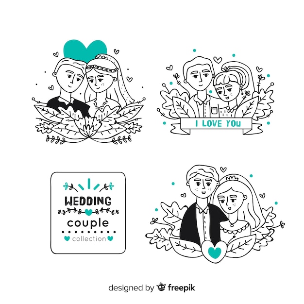 Vector gratuito set de pareja de novios