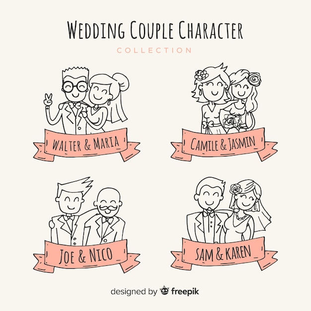 Vector gratuito set de pareja de novios