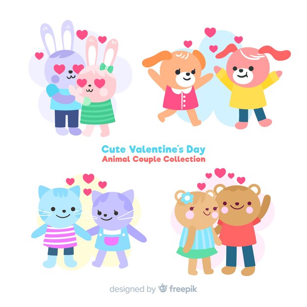 Set de parejas adorables de animales en san valentín