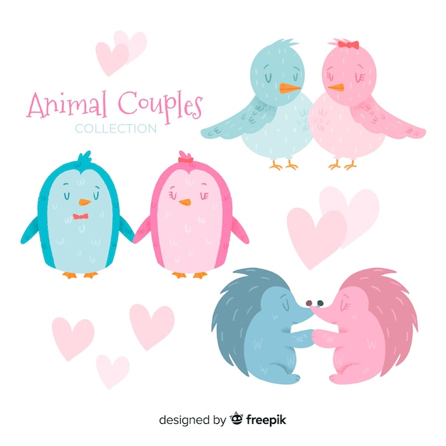 Vector gratuito set de parejas de animales de san valentín