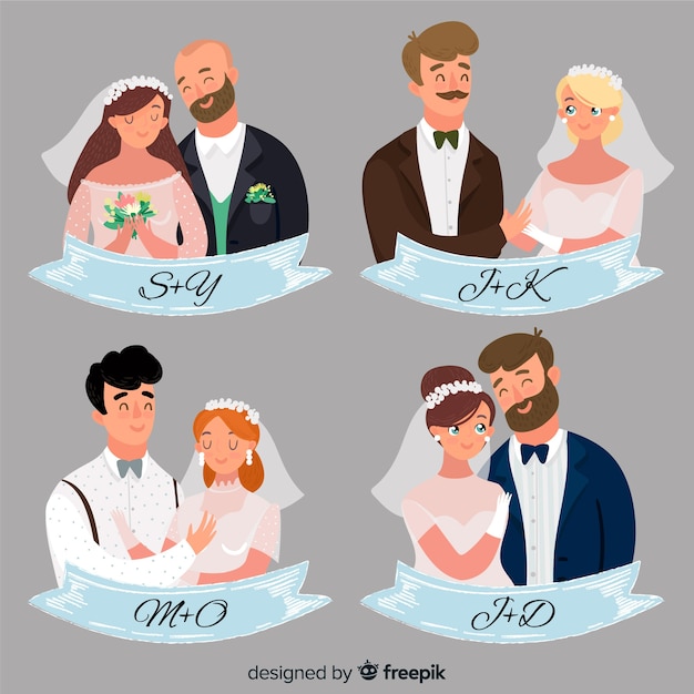 Vector gratuito set de parejas de novios