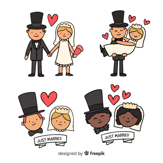 Vector gratuito set de parejas de novios