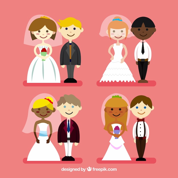 Vector gratuito set de parejas de recién casados