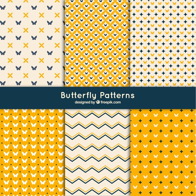 Set de patrones abstractos con mariposas