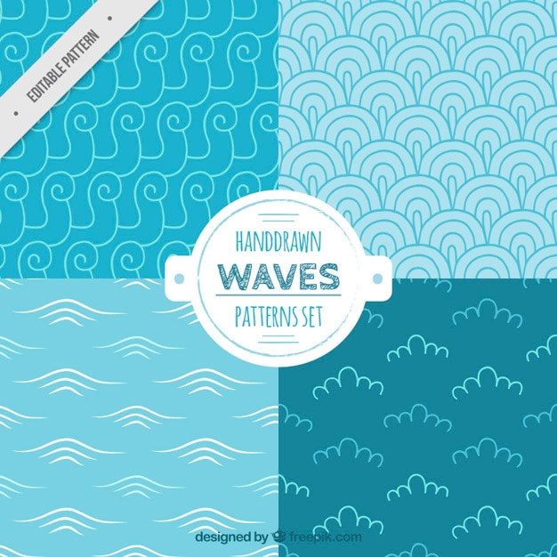 Vector gratuito set de patrones azules de bocetos de olas