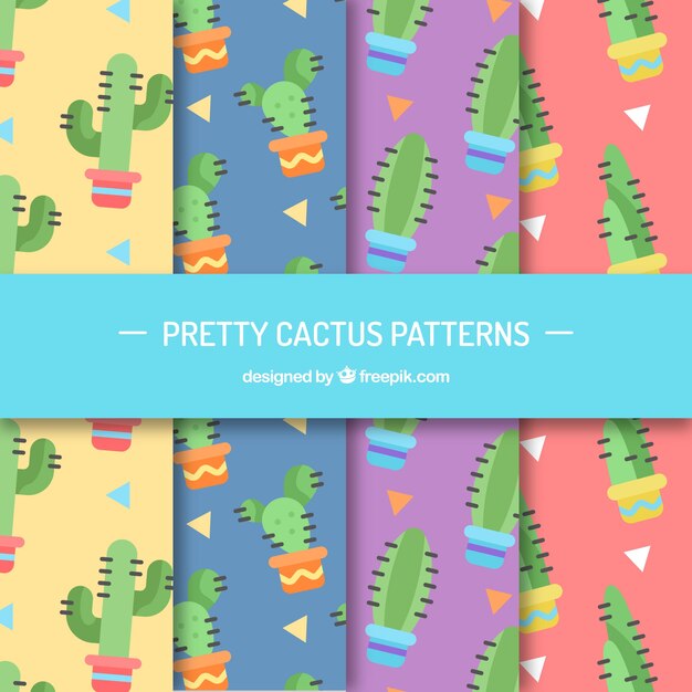 Vector gratuito set de patrones de cactus en diseño plano