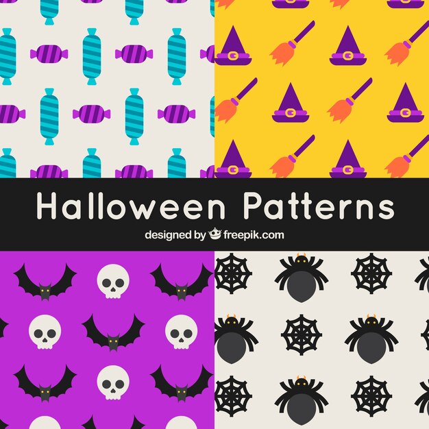 Set de patrones de colores de halloween en diseño plano 