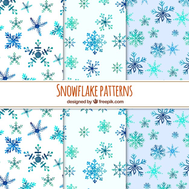 Set de patrones de copos de nieve de acuarela 