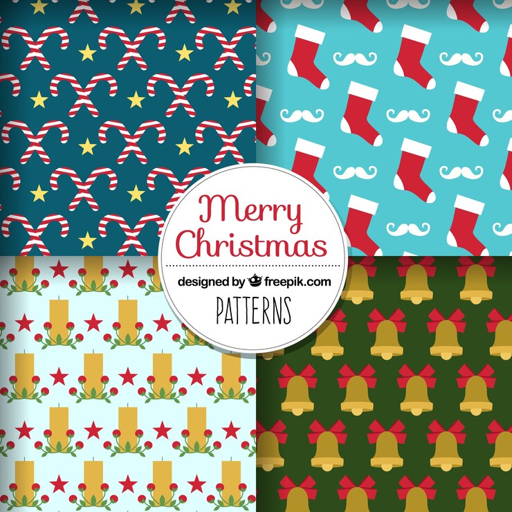 Vector gratuito set de patrones de decoración con elementos de navidad