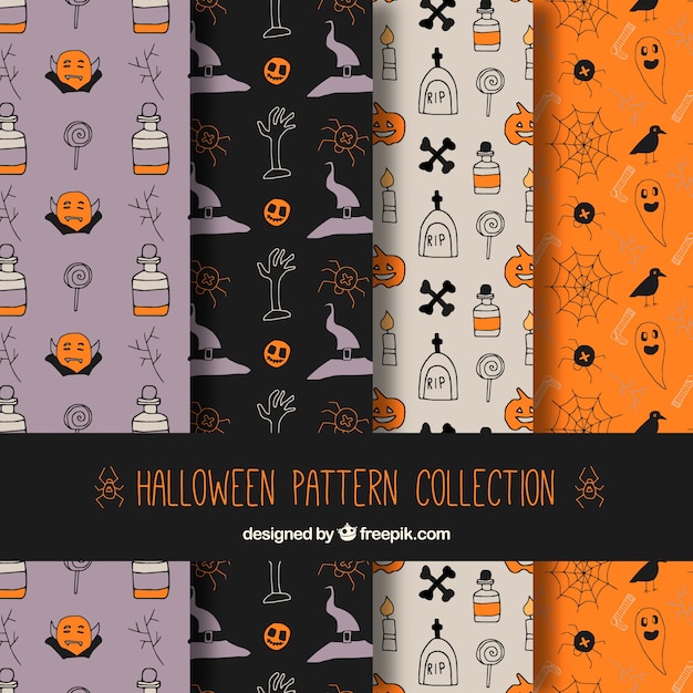 Set de patrones con dibujos de halloween 