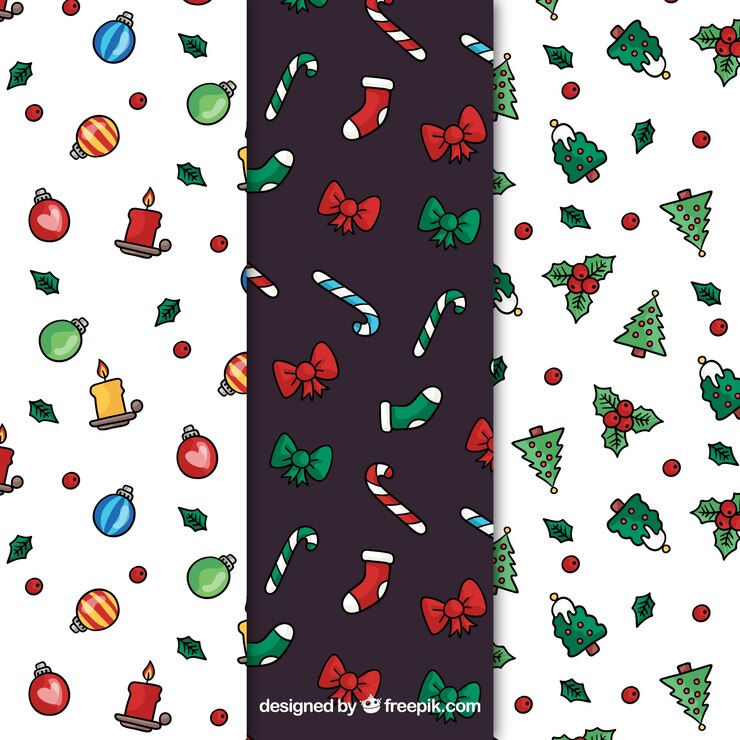 Vector gratuito set de patrones con dibujos de navidad decorativos
