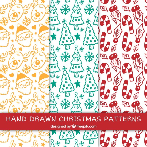 Set de patrones divertidos de navidad dibujados a mano 