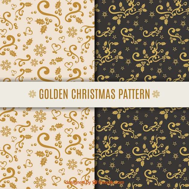 Vector gratuito set de patrones dorados ornamentales navideños