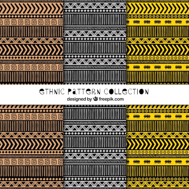Vector gratuito set de patrones étnicos de líneas y formas geométricas