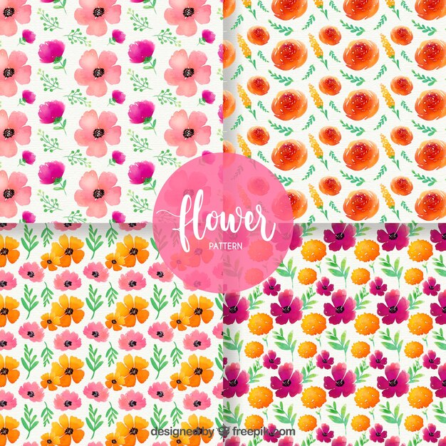 Set de patrones de flores en estilo acuarela