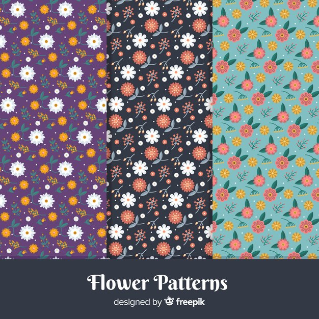 Set patrones flores planas