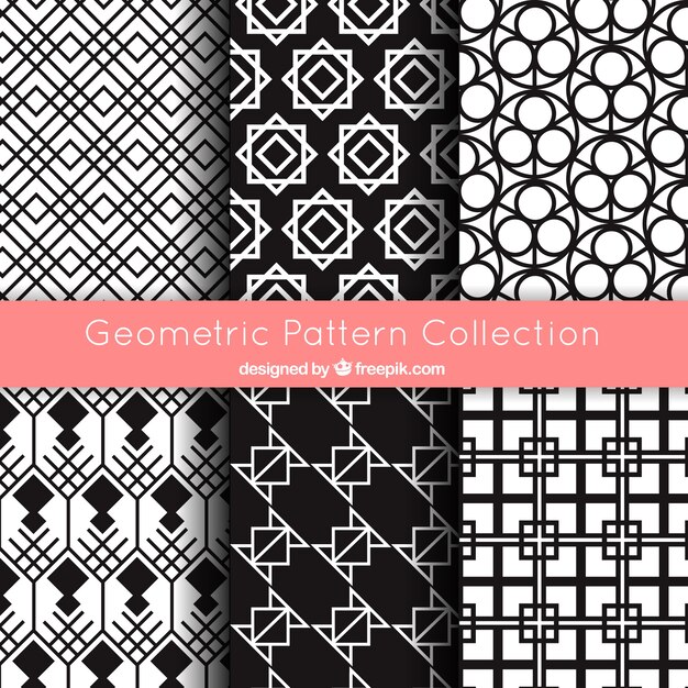 Set de patrones de formas geométricas en blanco y negro