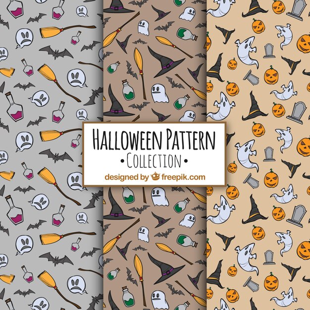 Set de patrones de halloween dibujados a mano 