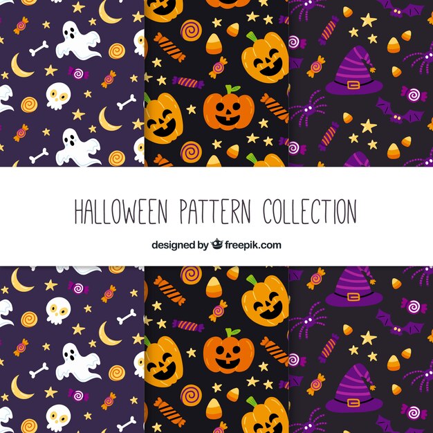 Set de patrones de halloween en diseño plano