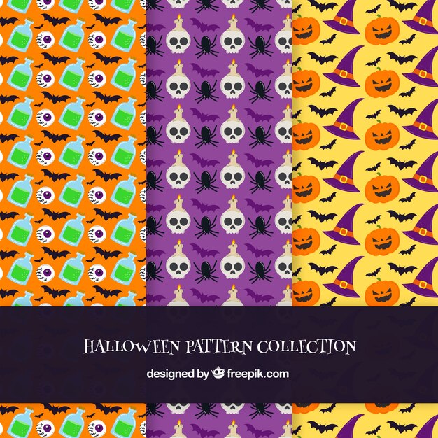 Set de patrones de halloween con elementos 