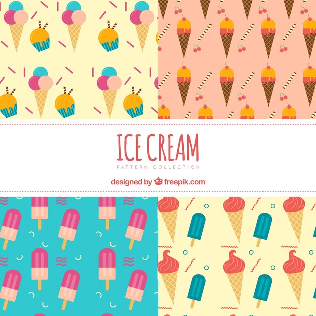 Set de patrones de helados en diseño plano 