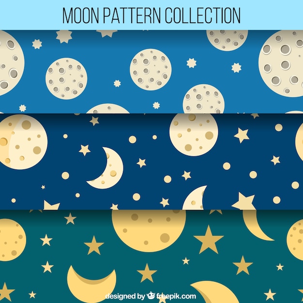 Vector gratuito set de patrones de luna con estrellas