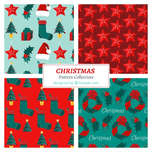 Set de patrones de navidad dibujados a mano 