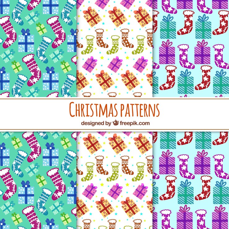 Vector gratuito set de patrones de navidad con elementos