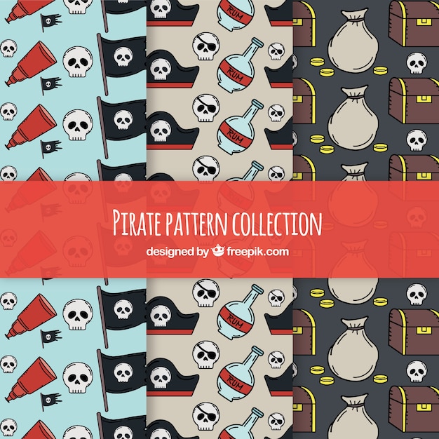 Vector gratuito set de patrones de pirata dibujados a mano