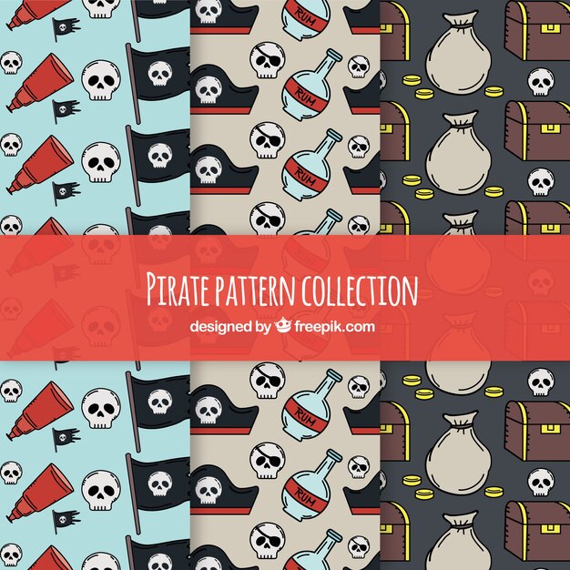 Set de patrones de pirata dibujados a mano