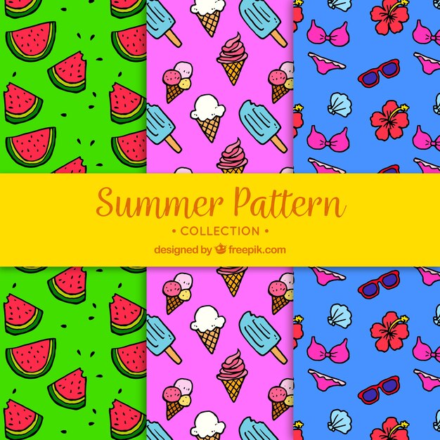 Set de patrones de verano dibujados a mano 