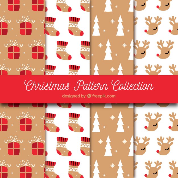 Set de patrones vintage de navidad dibujados a mano