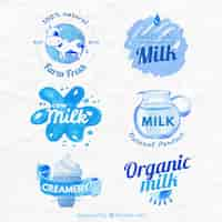 Vector gratuito set de pegatinas de acuarela de productos con leche