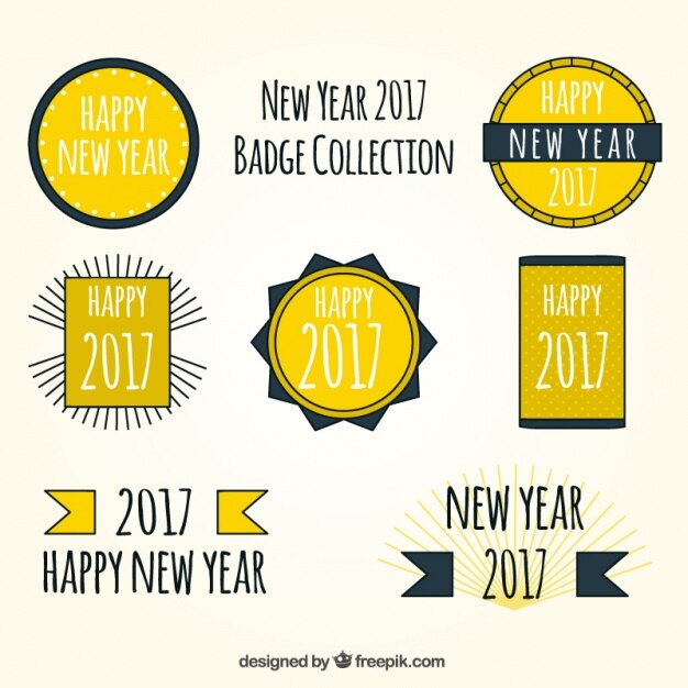 Vector gratuito set de pegatinas de año nuevo 2017 dibujados a mano