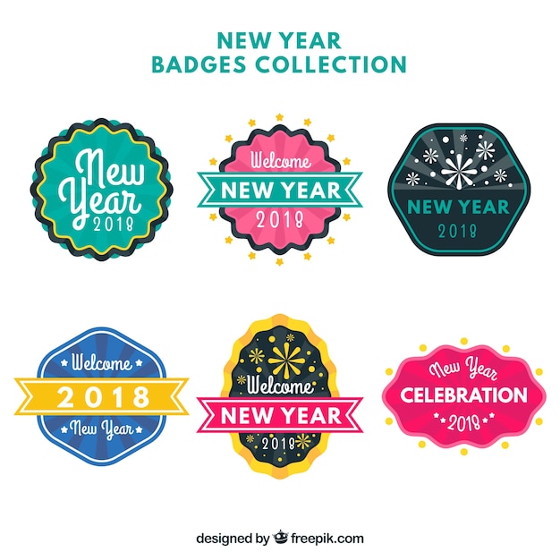 Vector gratuito set de pegatinas de año nuevo decorativas