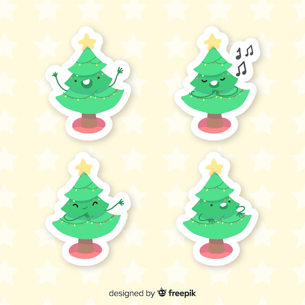 Vector gratuito set de pegatinas de árboles de navidad