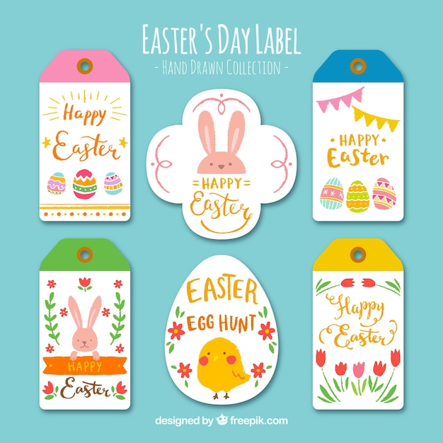 Vector gratuito set de pegatinas bonitas de pascua pintadas a mano