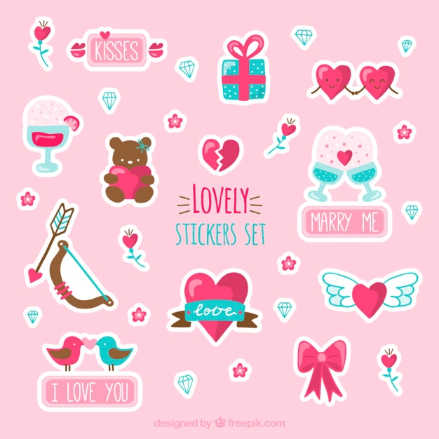 Vector gratuito set de pegatinas bonitas