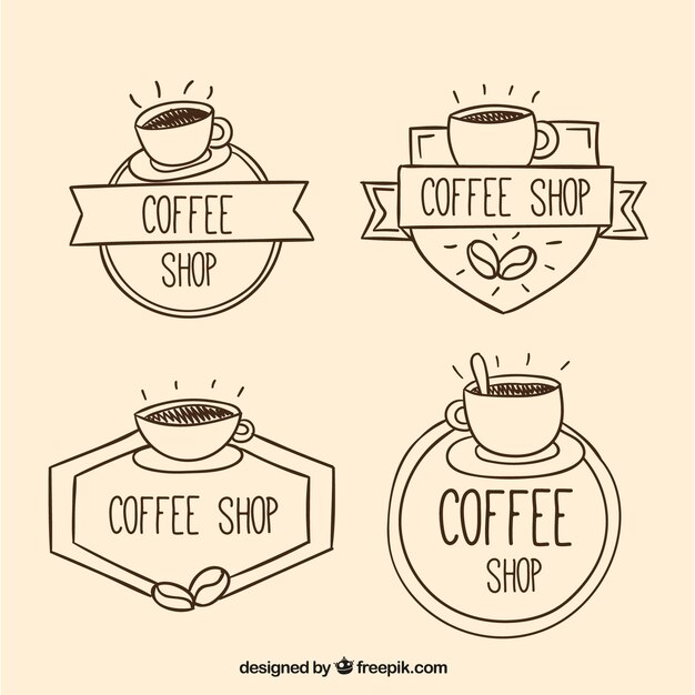 Set de pegatinas de café dibujadas a mano 