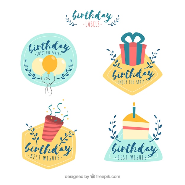 Vector gratuito set de pegatinas de cumpleaños en estilo retro