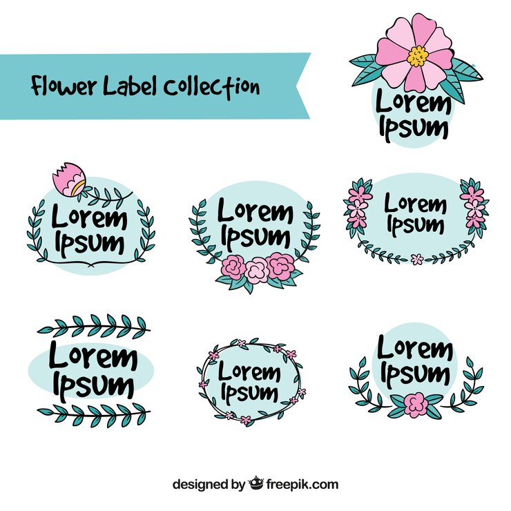 Vector gratuito set de pegatinas decorativas con flores dibujadas a mano