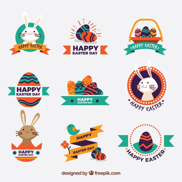 Set de pegatinas decorativas de pascua en diseño vintage 