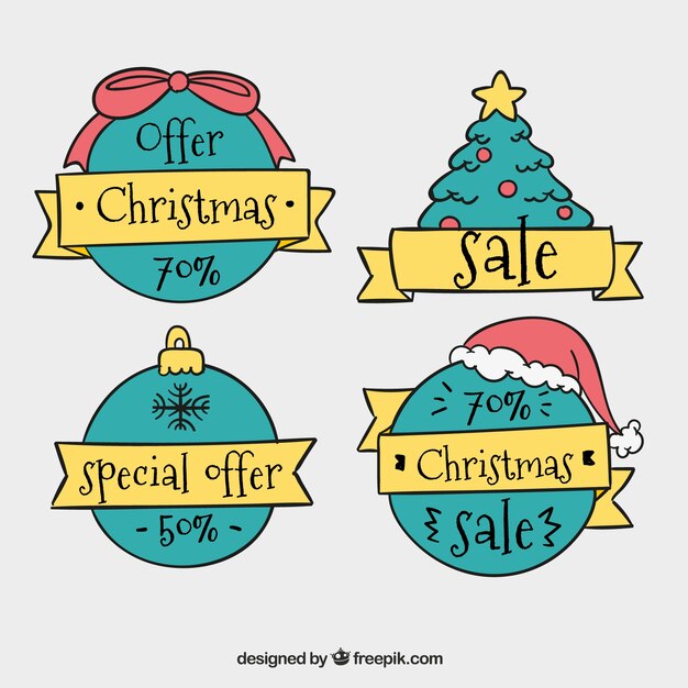 Set de pegatinas de descuentos navideños dibujados a mano  