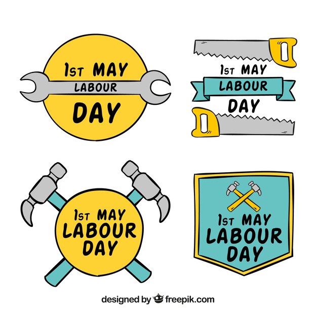 Set de pegatinas del día del trabajo dibujadas a mano
