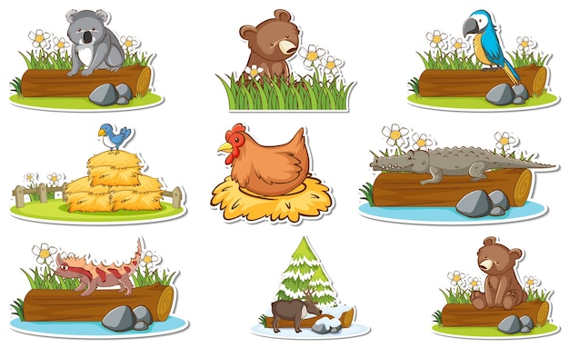 Set de pegatinas con diferentes animales salvajes y elementos de la naturaleza.