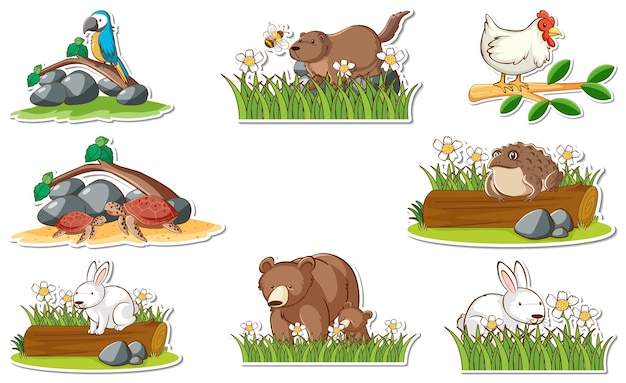 Set de pegatinas con diferentes animales salvajes y elementos de la naturaleza.