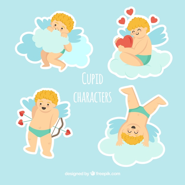 Vector gratuito set de pegatinas de divertido cupido