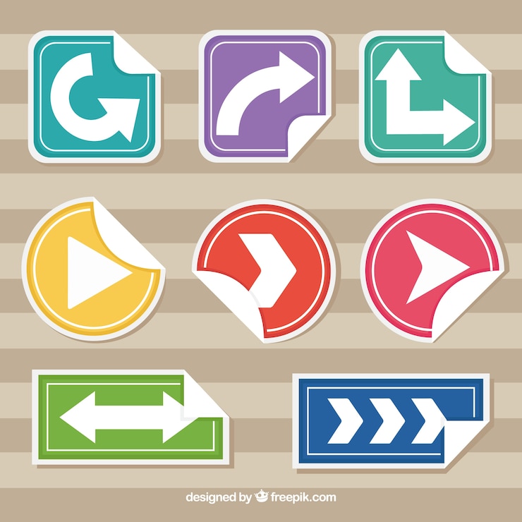 Vector gratuito set de pegatinas dobladas de flechas 