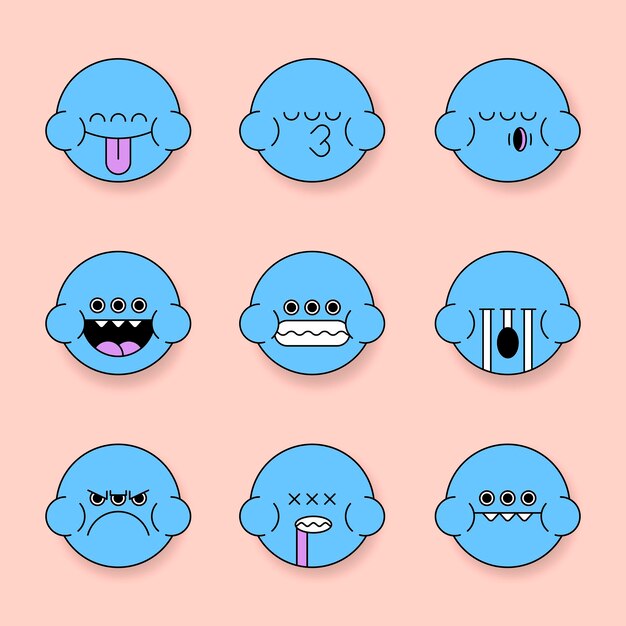 Set de pegatinas emoji de rana monstruo azul