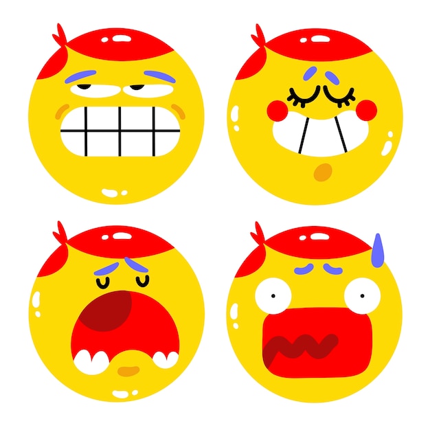 Vector gratuito set de pegatinas de emoticonos planos dibujados a mano